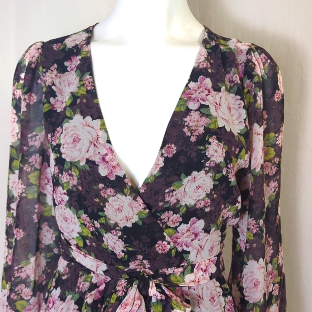 Floral V-Neck Dress with Ruffles Large - Picture 2 of 7
